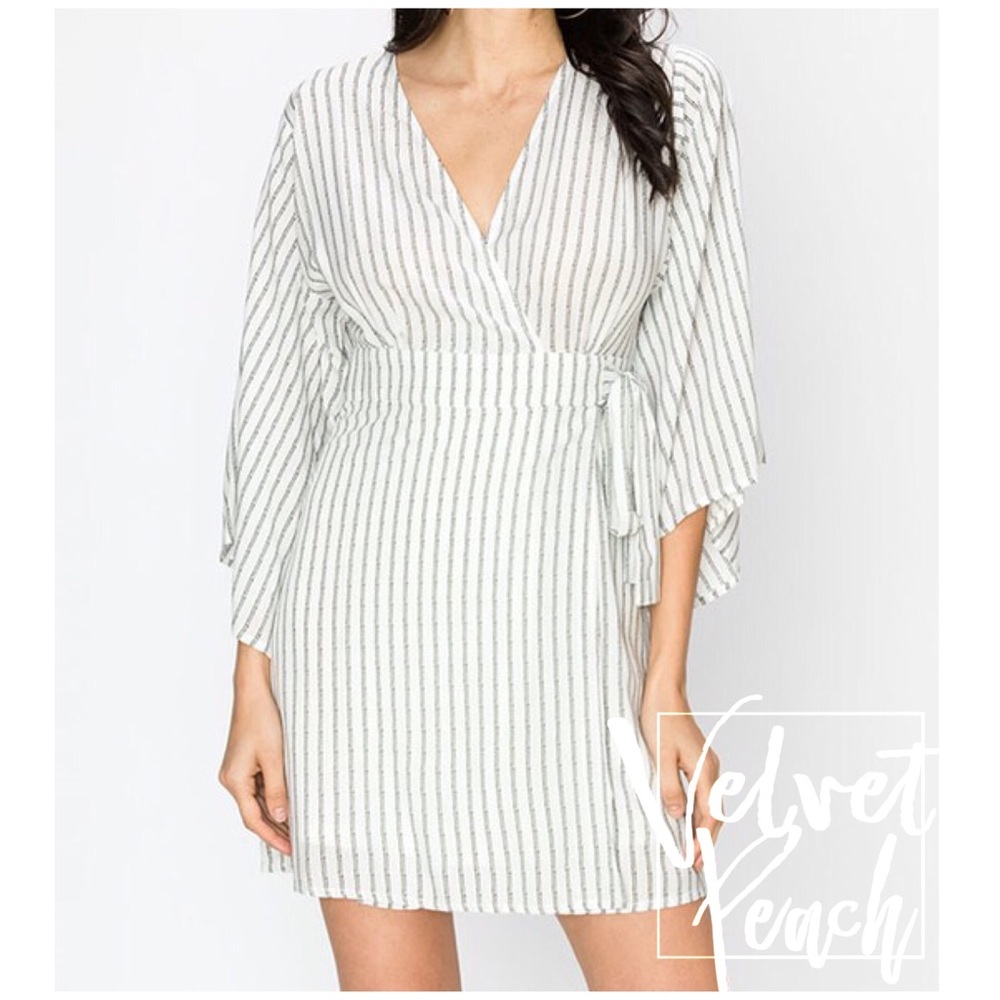 White Black Stripe Wrap Dress